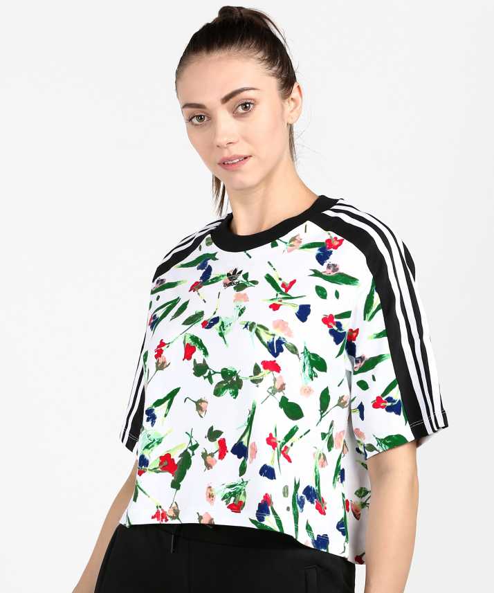 Adidas Originals Floral Print Women Round Neck White T Shirt Buy
