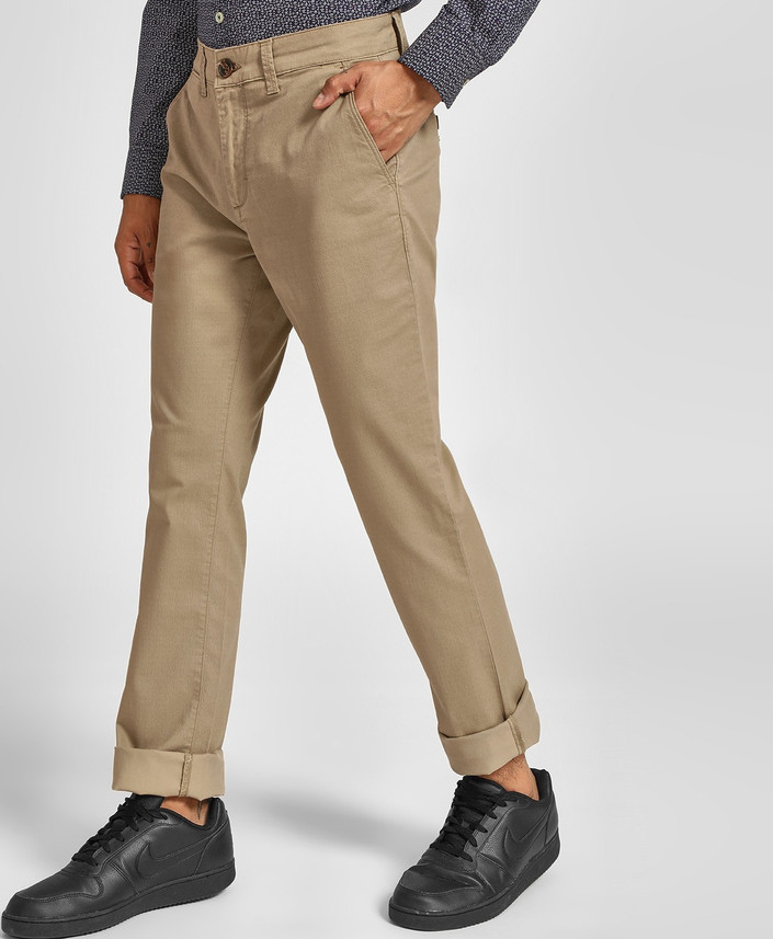 FBB Slim Fit Men Beige Trousers 