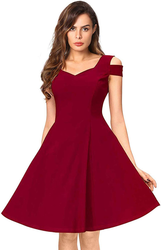 fit and flare maroon dress