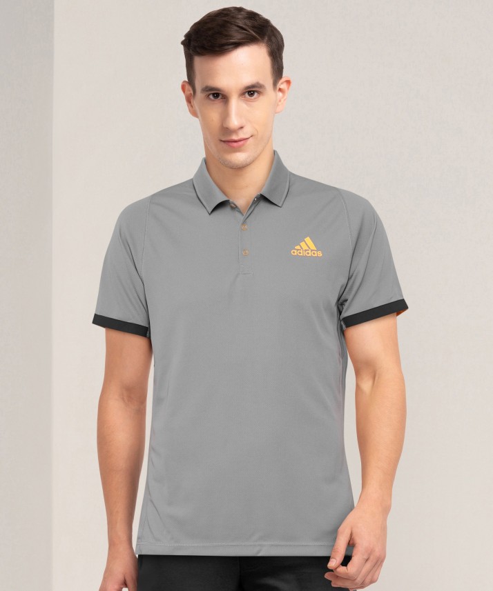 ADIDAS Solid Men Polo Neck Grey T-Shirt 
