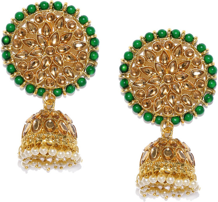 Green Beads Ethnic Stone Jhumki Earring 