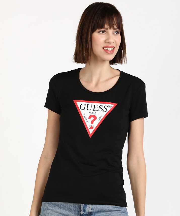 GUESS Printed Women Round Neck Black T-Shirt - Buy GUESS Printed Round Black T-Shirt Online at Best Prices in India | Flipkart.com