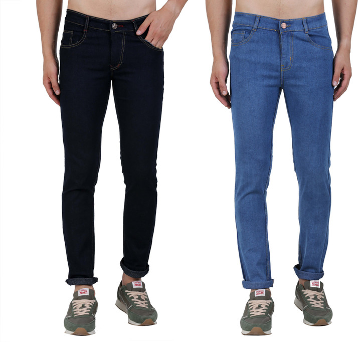 black and light blue jeans