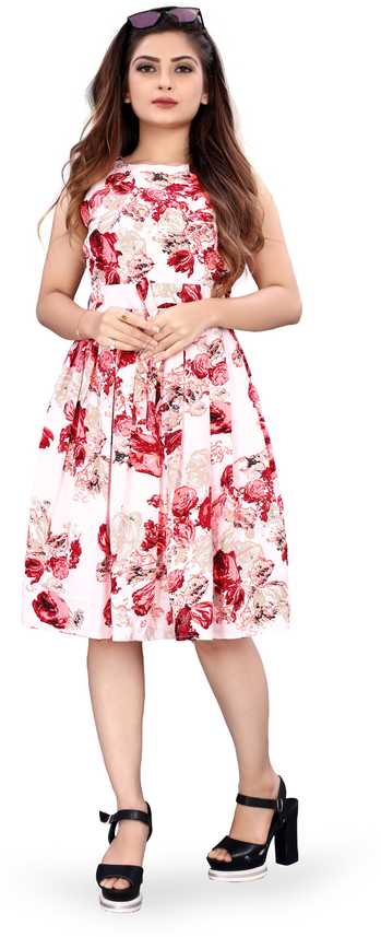 Micozy Women Skater Red White Dress Buy Micozy Women Skater Red White Dress Online At Best Prices In India Flipkart Com
