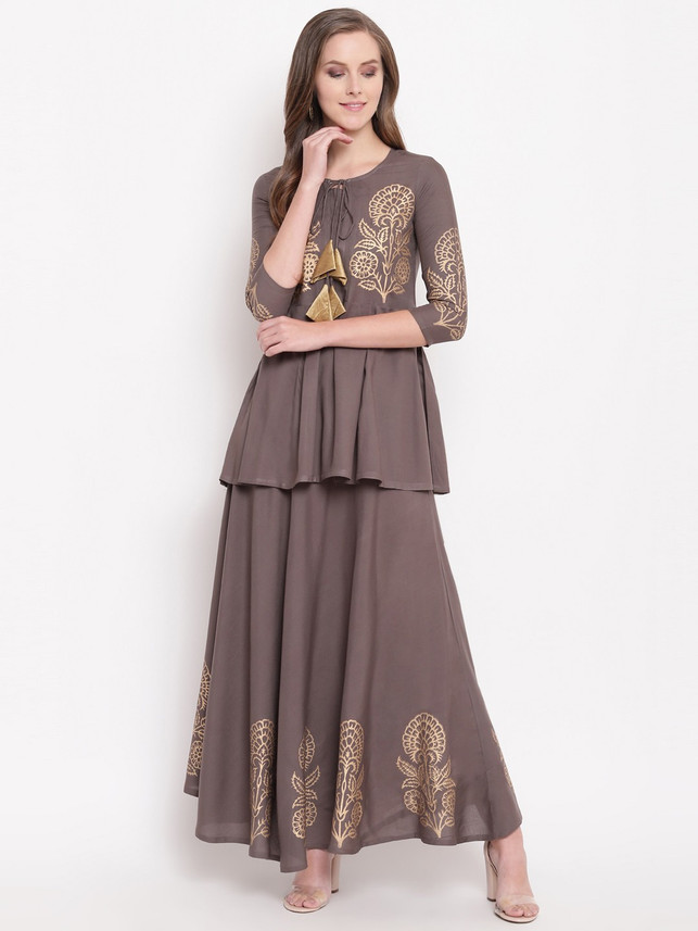 Women's printed rayon kurta set with skirt Clearance