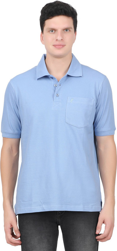 KGB Solid Men Polo Neck Blue T-Shirt 