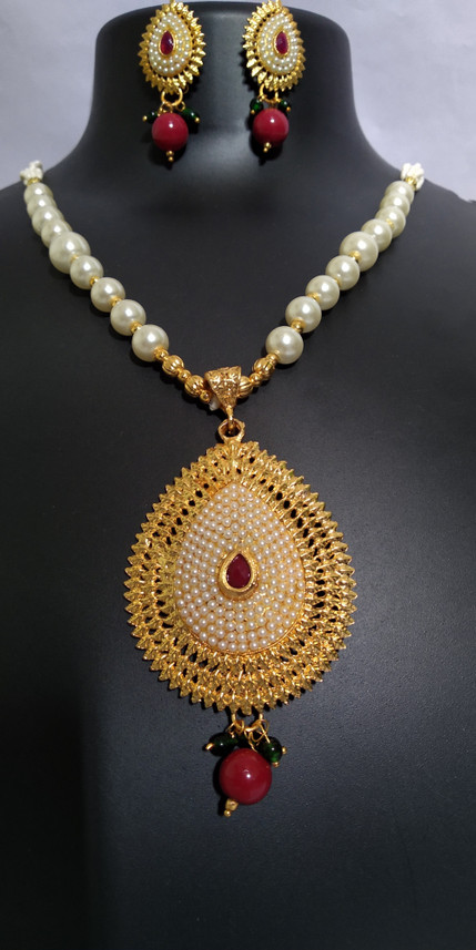 Pendant Necklace Set Pearl Gold-plated 