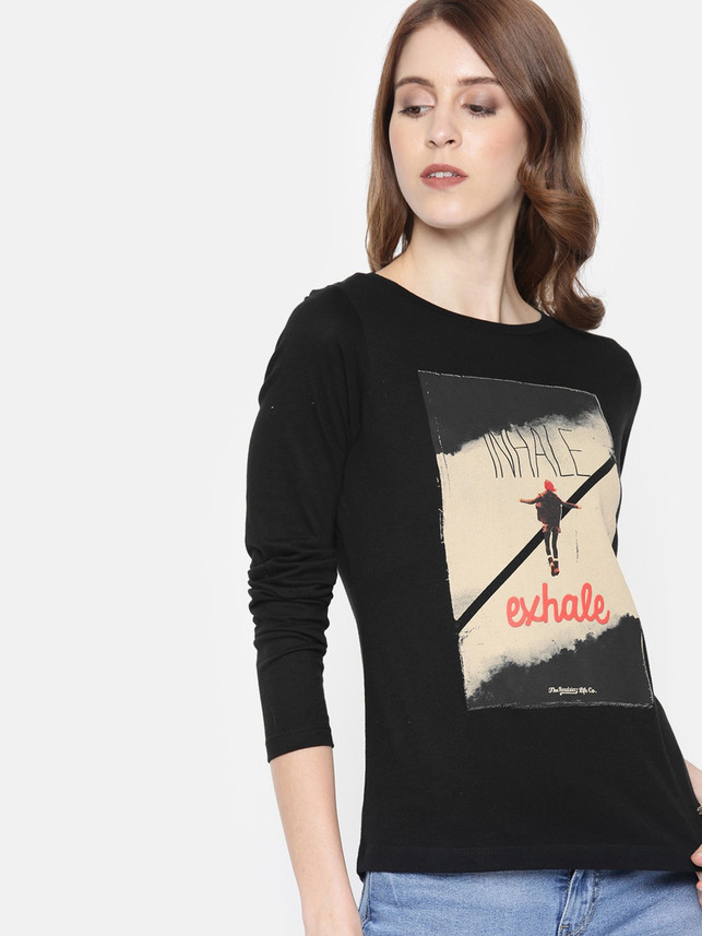 Roadster Printed Women Round Neck Black 