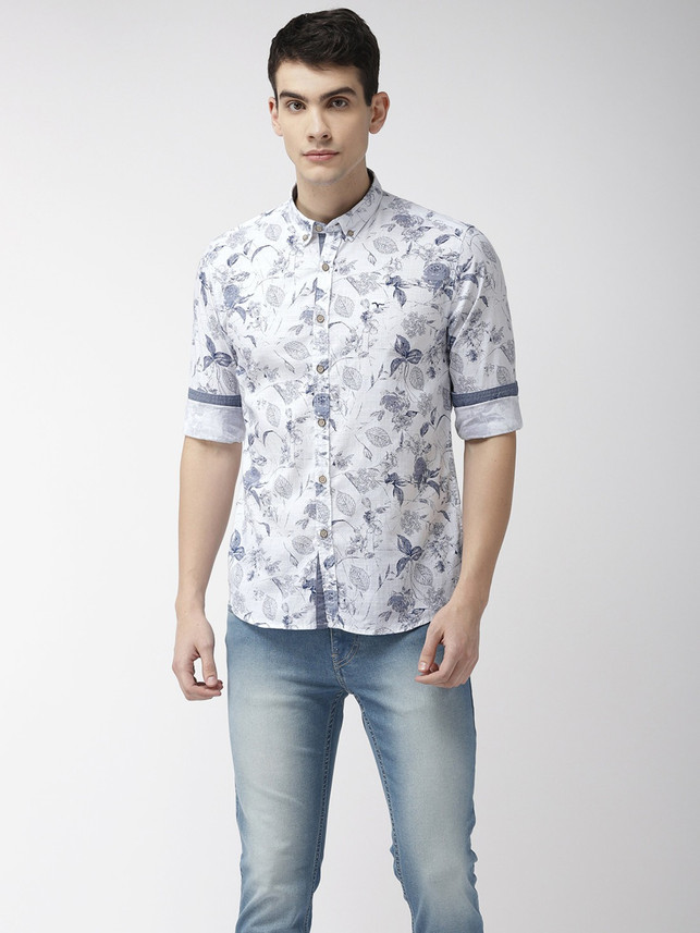 flying machine men printed casual white shirt