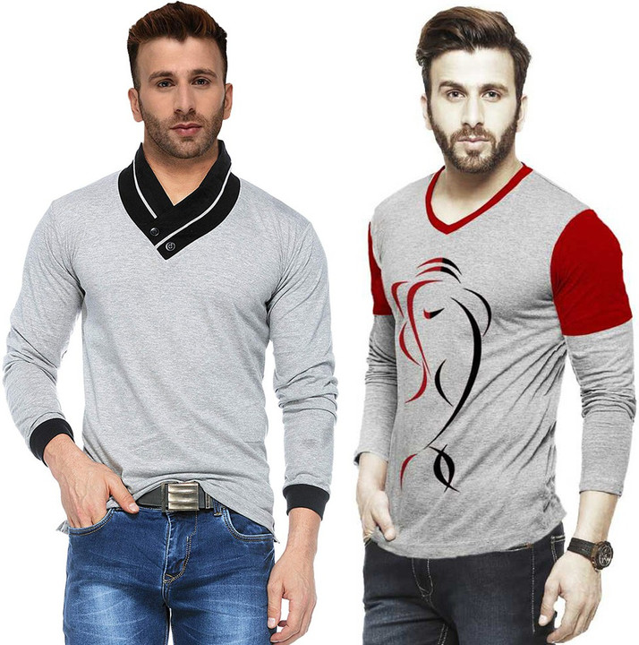 Men Shawl Neck Multicolor T-Shirt 
