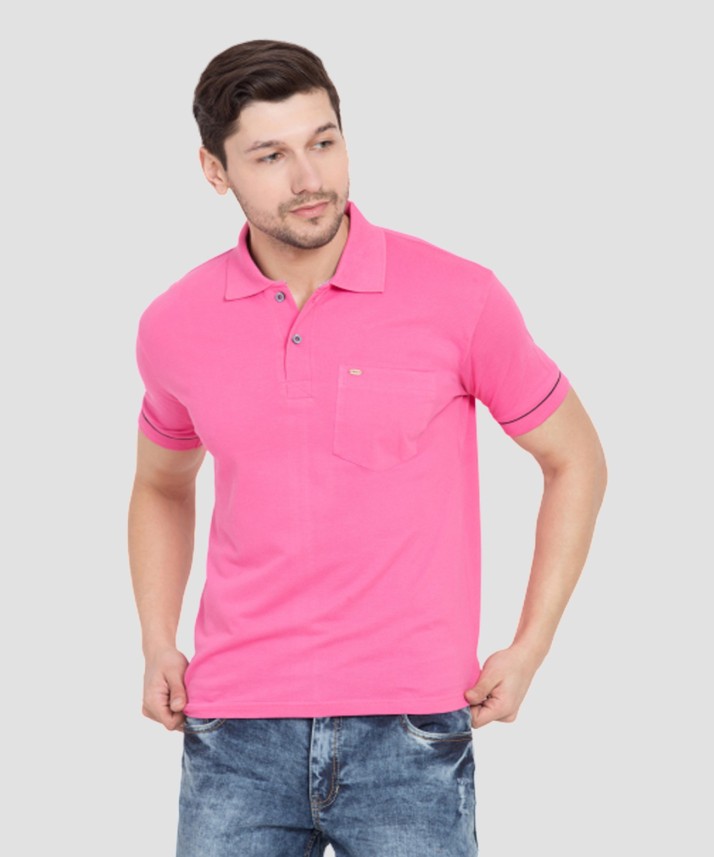 Buy Corsair Solid Men Polo Neck Pink 