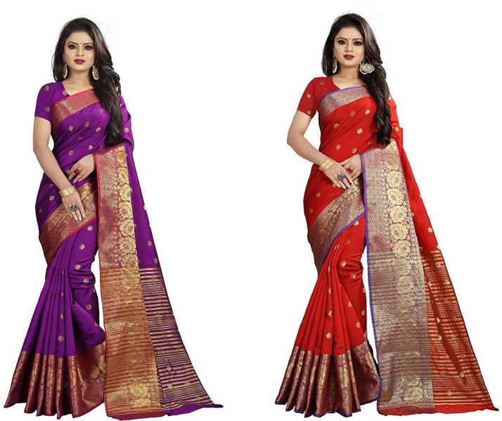 Buy Ferwik Fashion Woven Banarasi Art Silk Purple Red Sarees