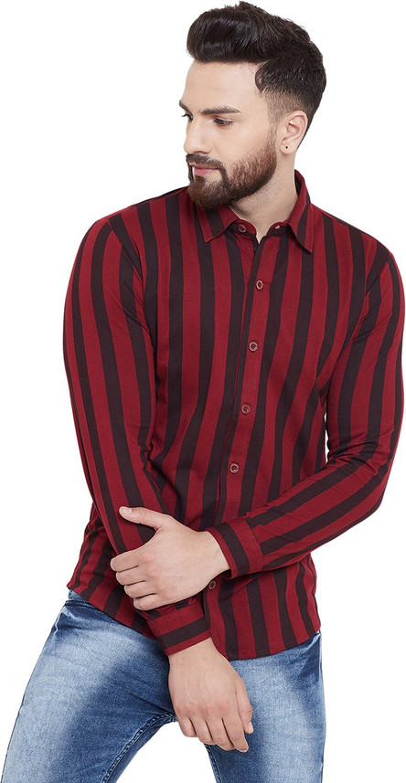 Gritstones Men Striped Casual Maroon 