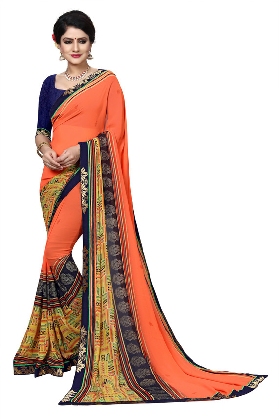 Wear Georgette, Chiffon Orange Sarees 