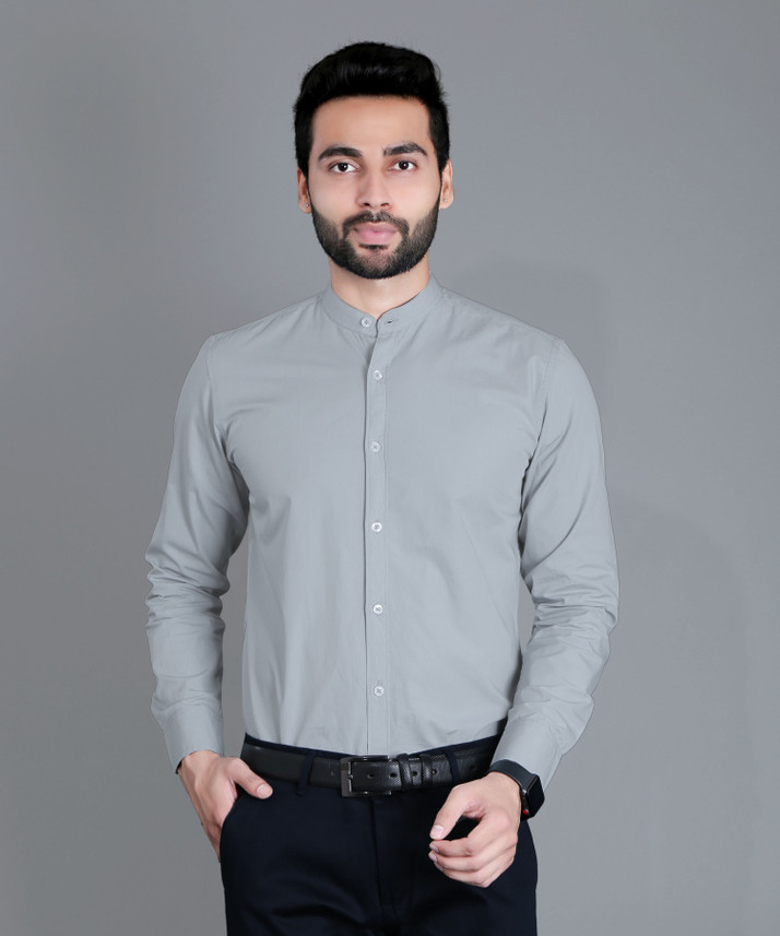 5TH ANFOLD Men Solid Formal Grey Shirt 