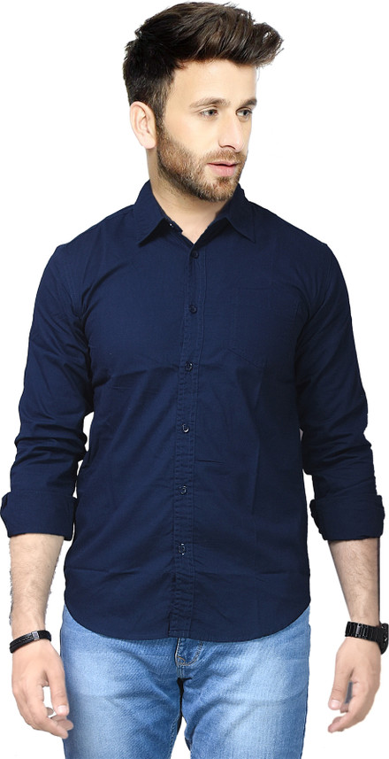 Urban Storm Men Solid Casual Blue Shirt 