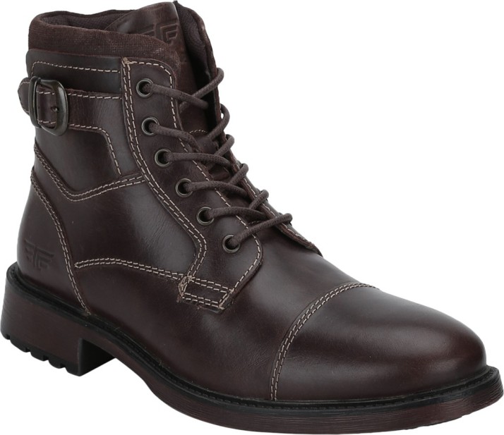 Red Tape Leather Biker Boots For Men 