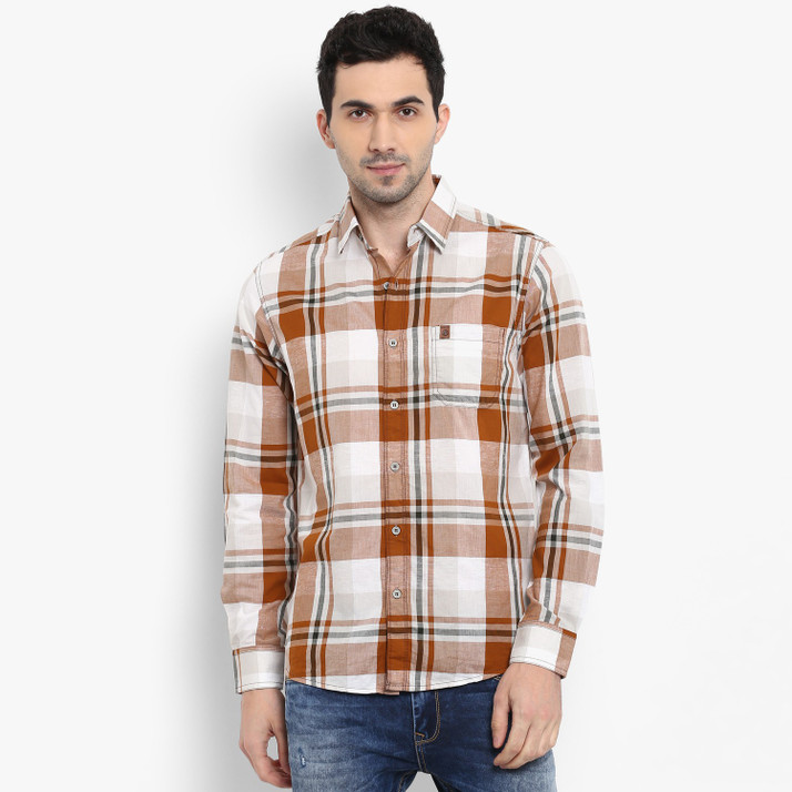 MUFTI Men Checkered Casual White, Brown 