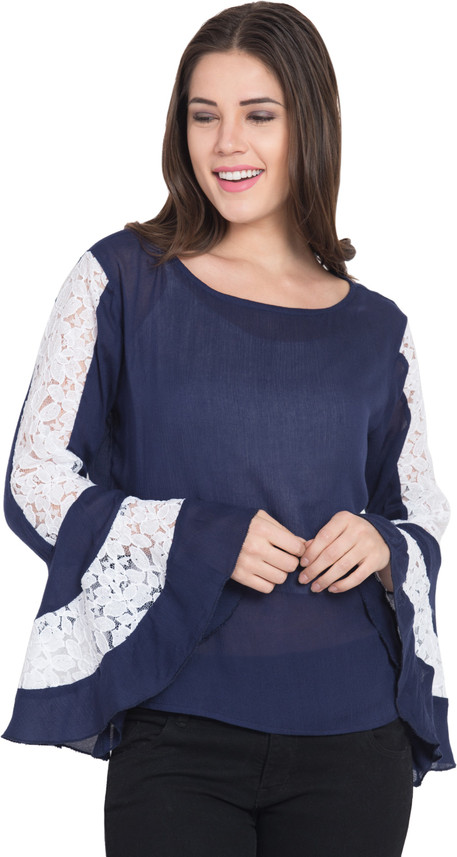 VANSHIKA Casual Bell Sleeve Self Design 