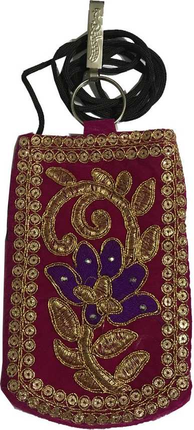 Janvifashionflower Pink Gold Dori Embroidered Work Mobile Pouch Pink Price In India Flipkart Com