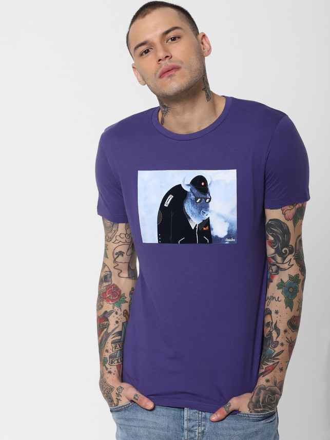 JONES Color Block Men Round Neck Purple 