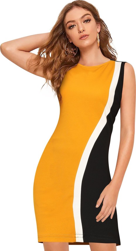 Women Sheath Black, Yellow Dress 