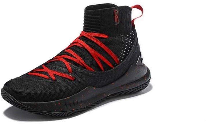 UA Curry 5 Black Red Basketball Shoes 
