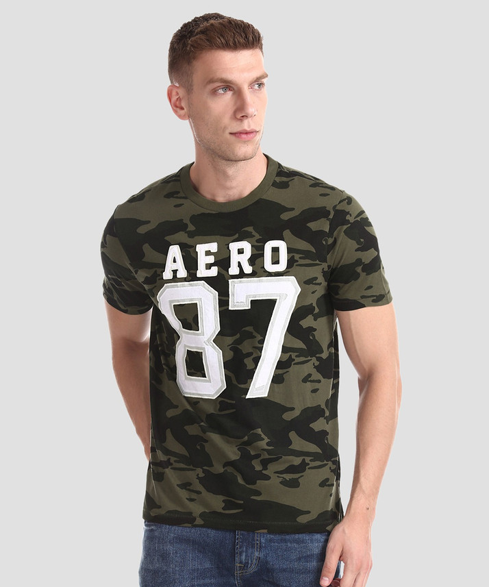 AEROPOSTALE Solid Men Round Neck Green 