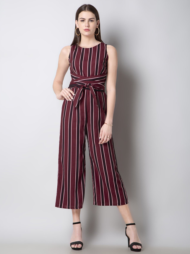 Buy FABALLEY Striped Women Jumpsuit 