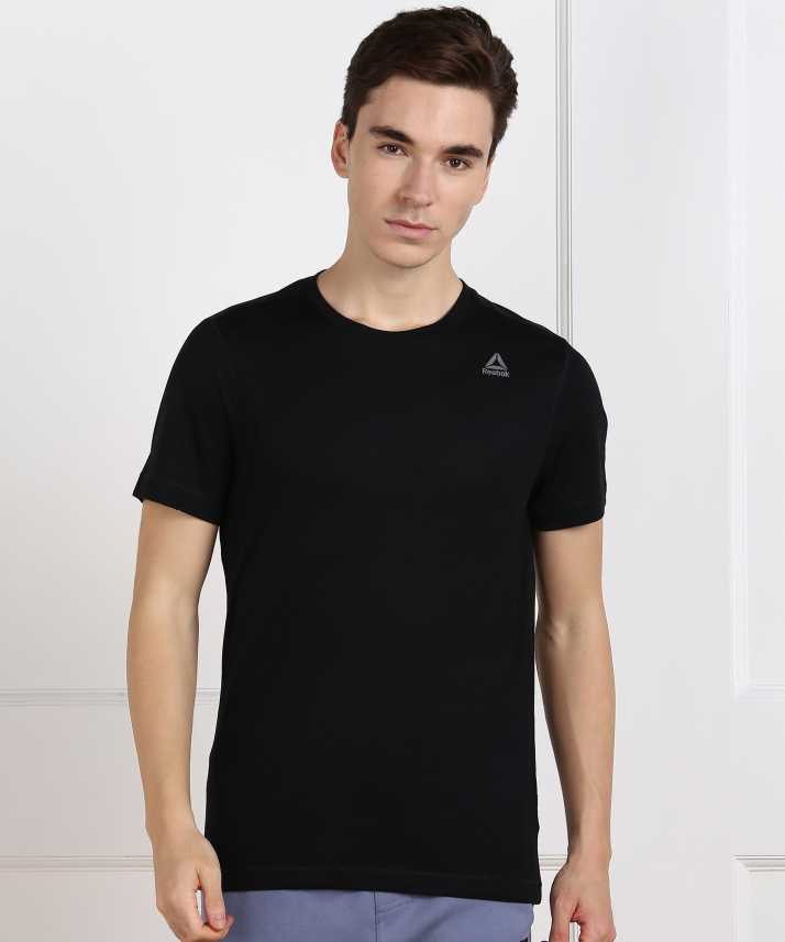 REEBOK Solid Men Round Neck T-Shirt - Buy REEBOK Solid Men Neck Black T-Shirt Online at Best in India | Flipkart.com