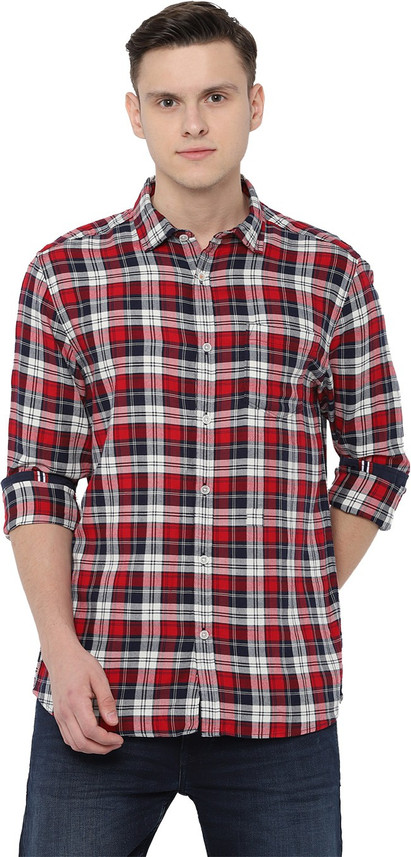 PEOPLE Men Checkered Casual Red Shirt 