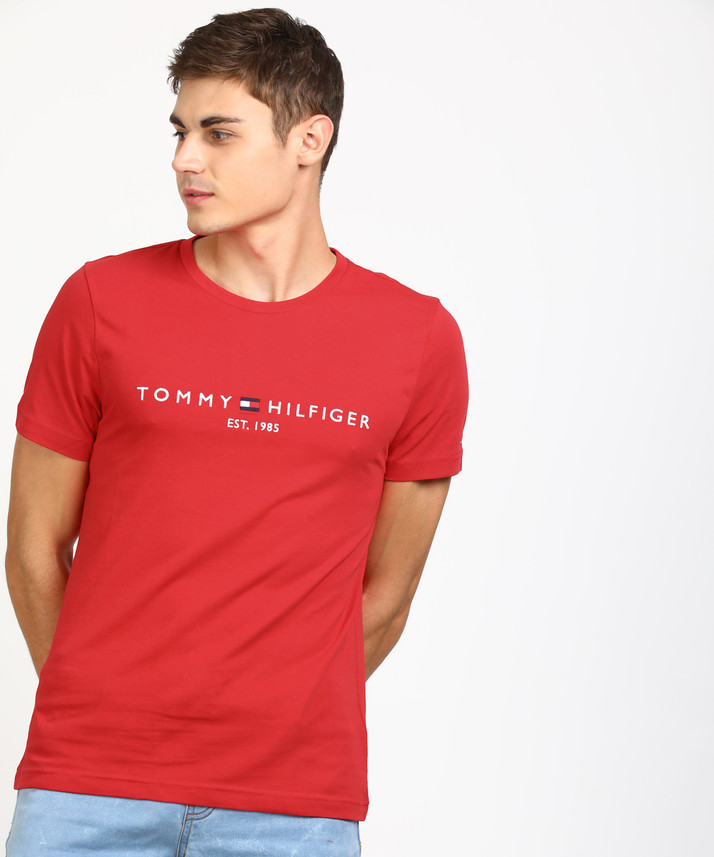 TOMMY HILFIGER Solid Men Round Neck Red 
