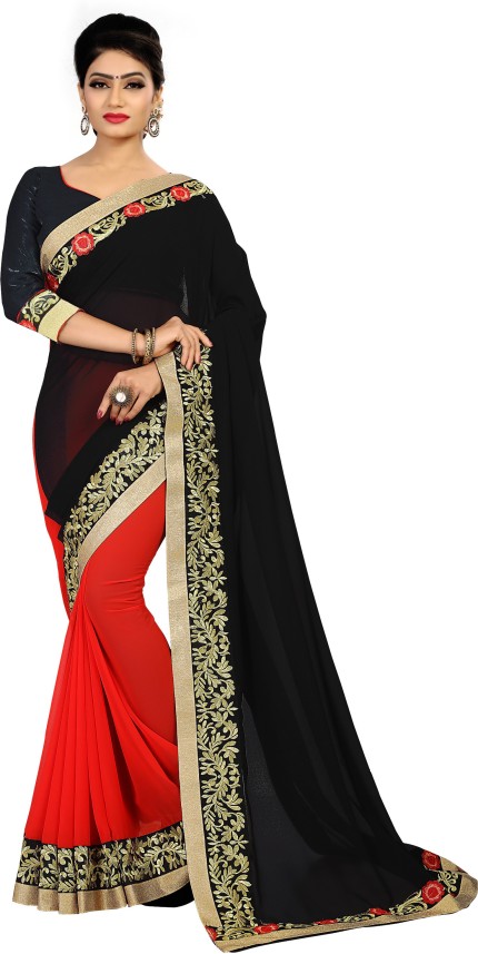 red and black saree flipkart