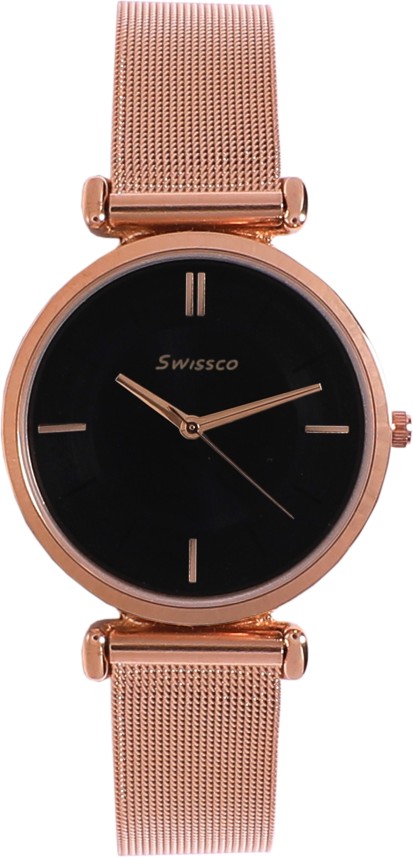 black dial rose gold watch