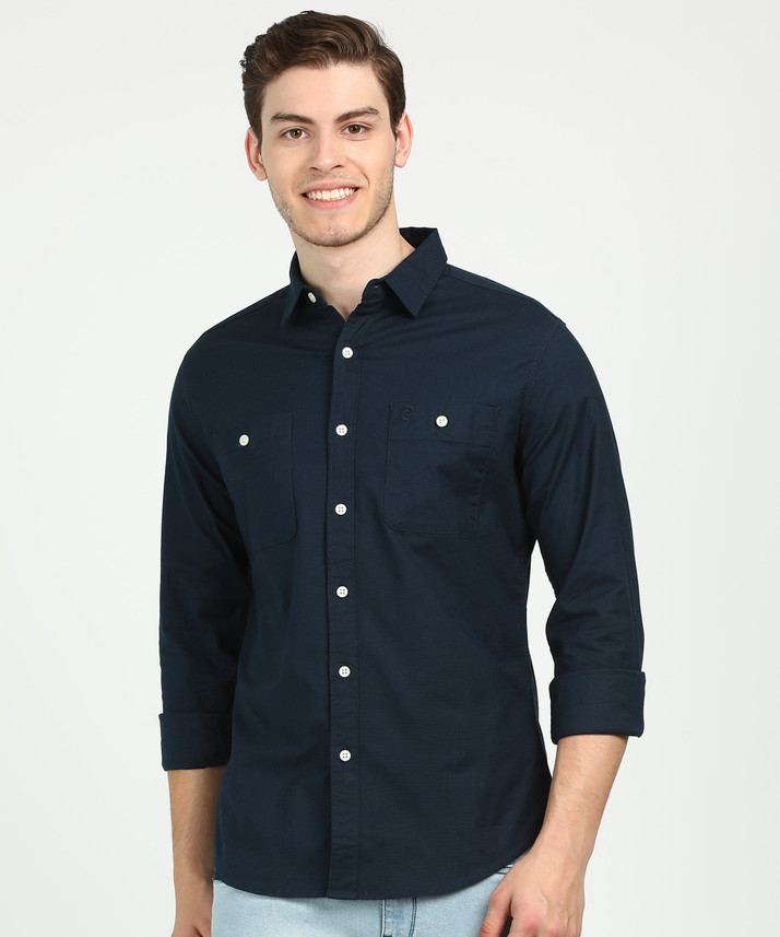DENIZEN Men Solid Casual Dark Blue 