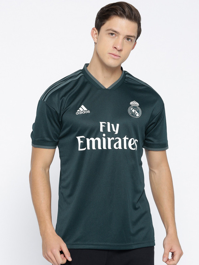ADIDAS Printed Men V Neck Dark Green T 