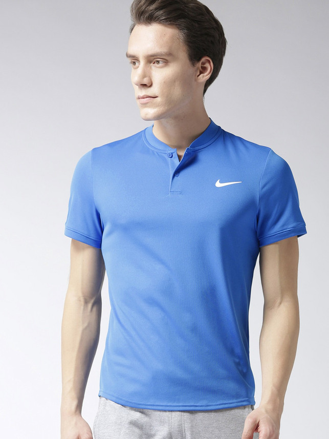 NIKE Printed Men Henley Neck Blue T 