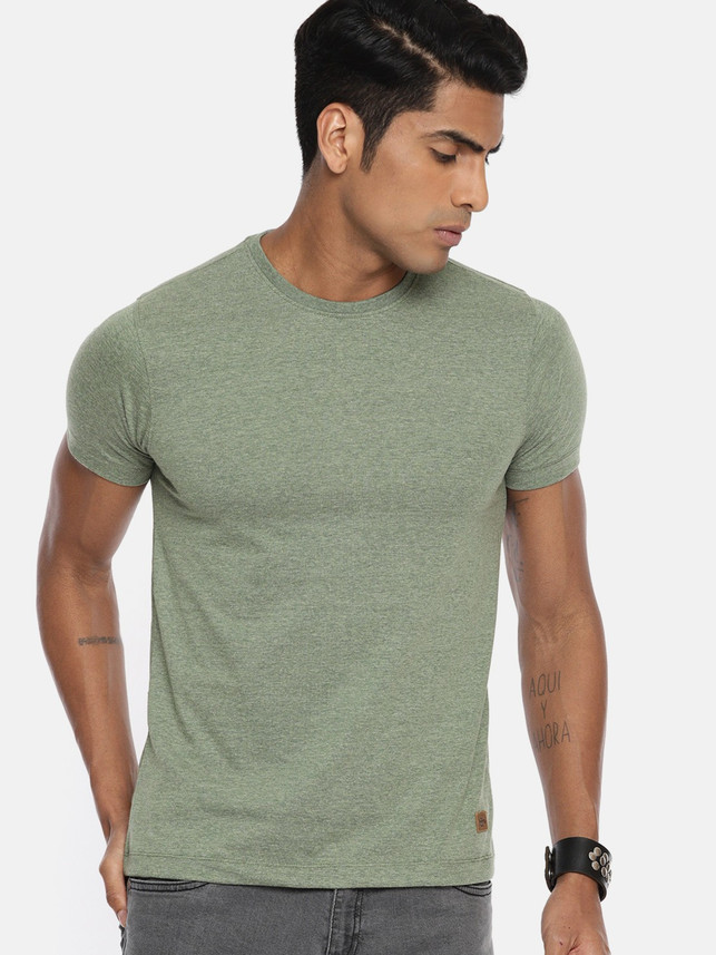 Roadster Solid Men Round Neck Green T 