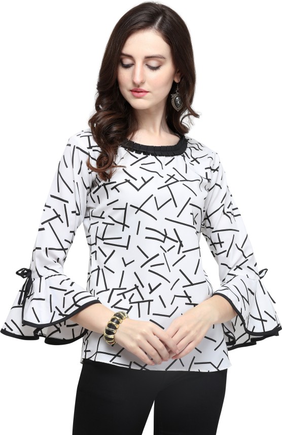 J B Fashion Casual Bell Sleeve Printed 