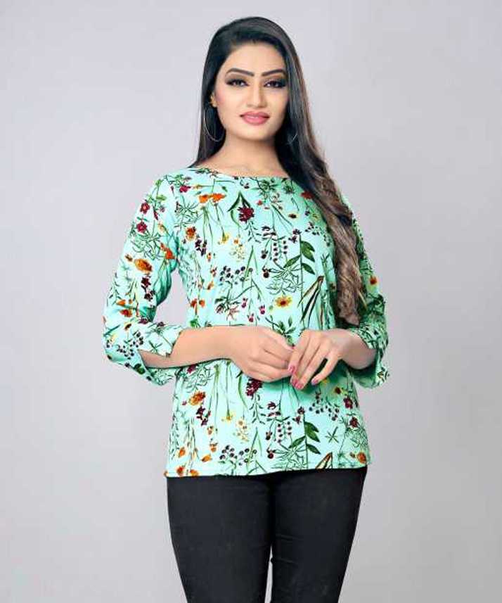 Shubhlaxmi Textile Casual 3 4 Sleeve Floral Print Women Green Top