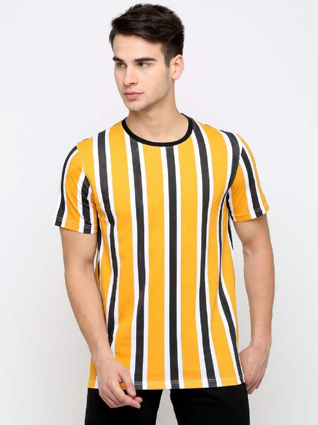 SV Striped Men Round Neck Yellow, Black
