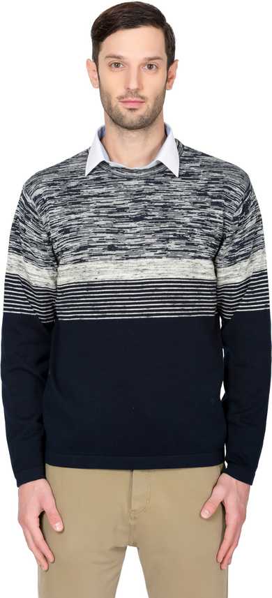 Alx Newyork Striped Crew Neck Casual Men Dark Blue Sweater Alx Newyork Striped Crew Neck Casual Men Dark Blue Sweater