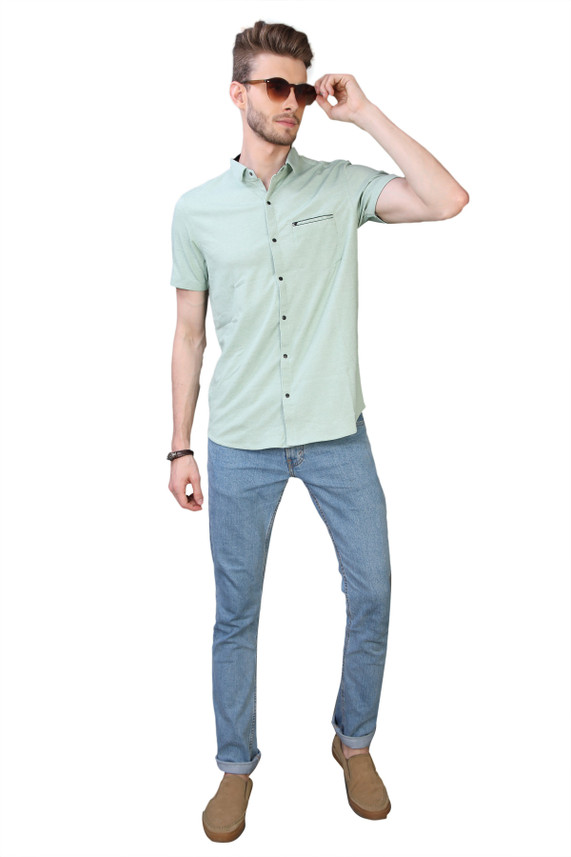 Carbone Men Solid Casual Light Green 