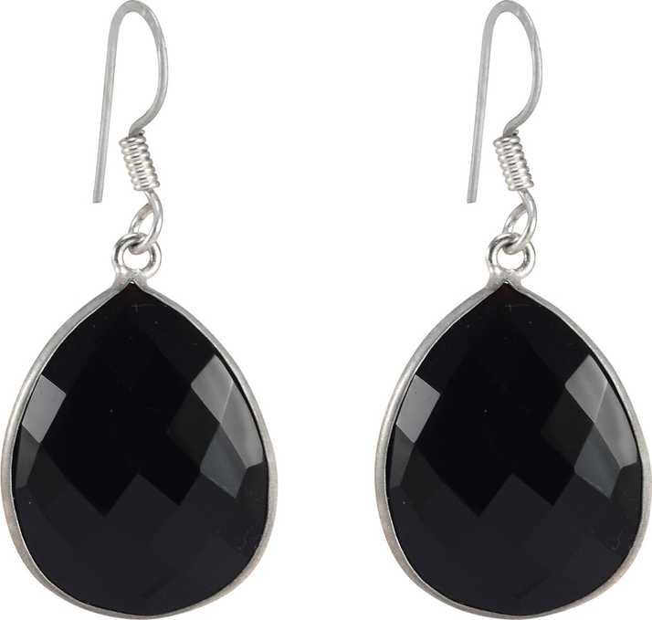 Elegant Dangle Earrings Sterling Silver Bezle Drop Earrings Gemstone Bezel Earrings Black Onyx and Pearl Bezel Drop Earrings