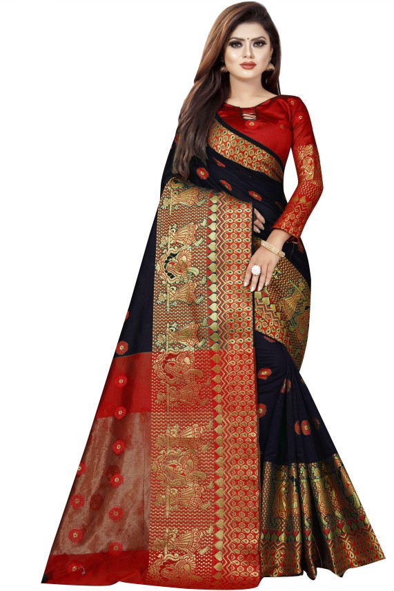 red and black saree flipkart