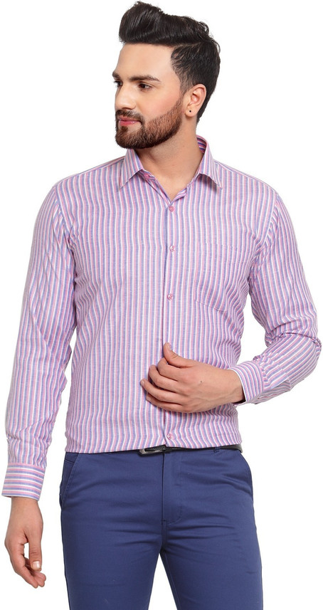 English Navy Men Striped Formal Blue 