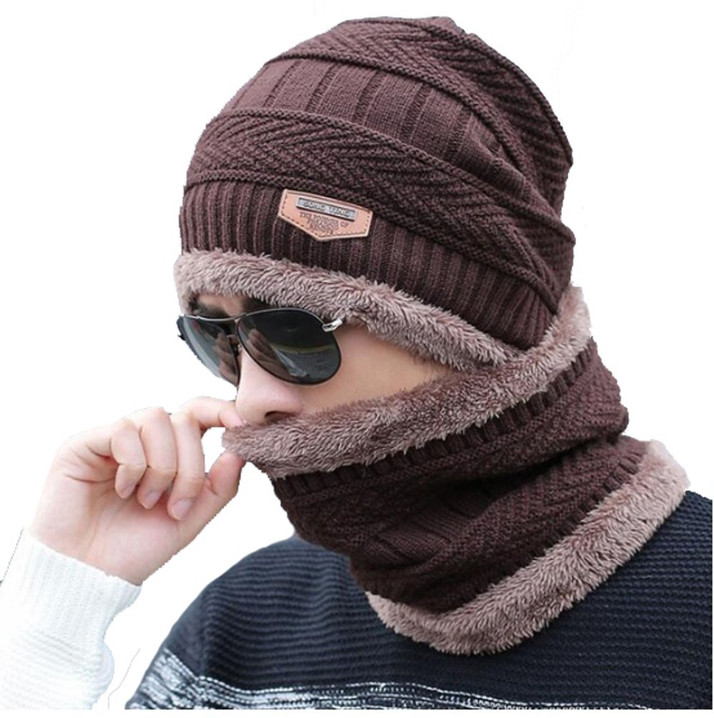 AlexVyan Dark Brown Beanie Cap \u0026 Scarf 