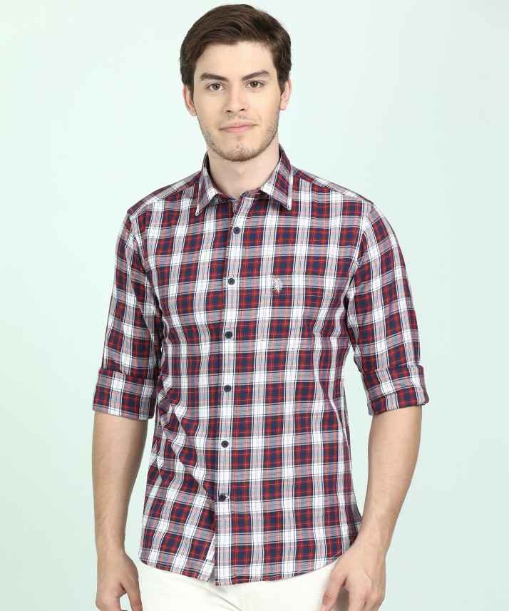 red and white checkered polo shirt