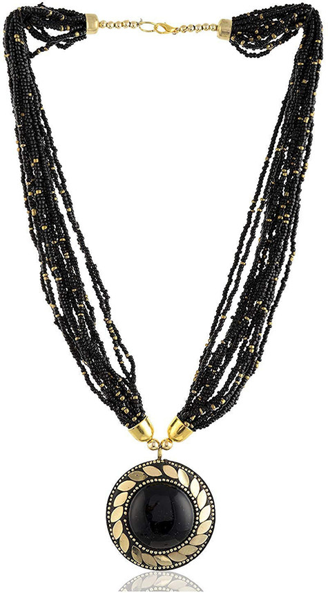 AnEk goods Ethnic Black Bead Necklace 