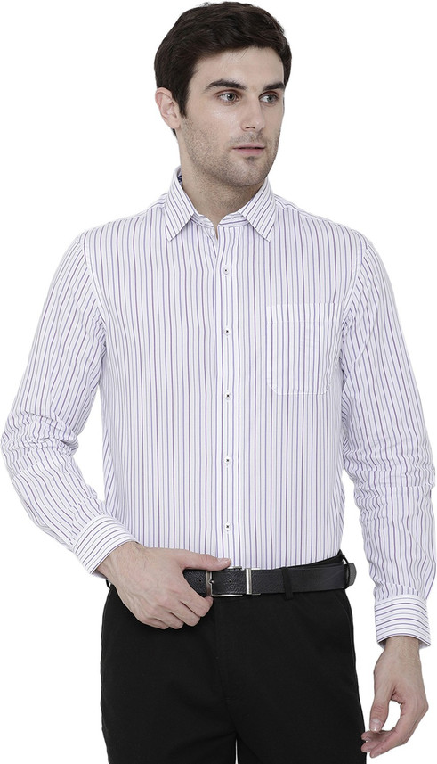 Men Striped Formal White Shirt 